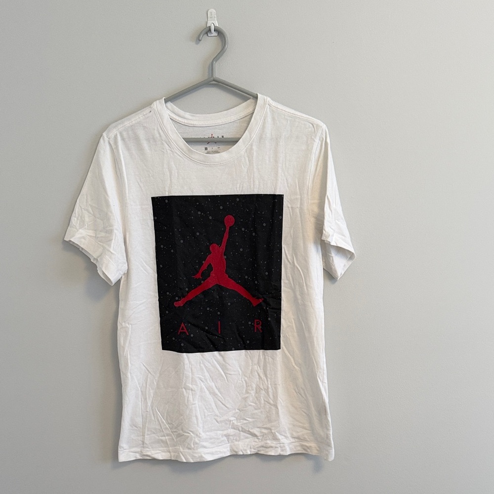 Jordan White Tee with Red and Black Logo